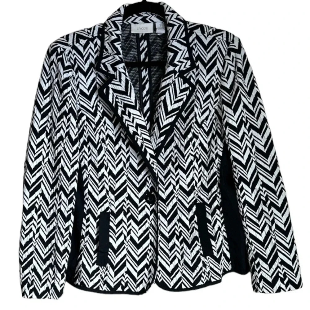 Chico chevron textured fitted one button closure blazer,
Multi media, NWOT